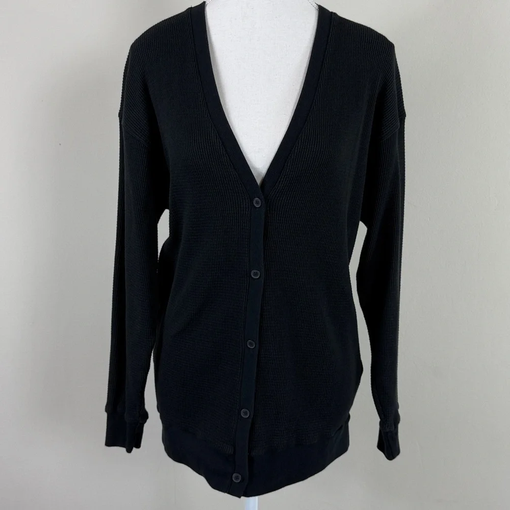 Babaton Waffle‎ Knit Elongated Cardigan in Black Size Small